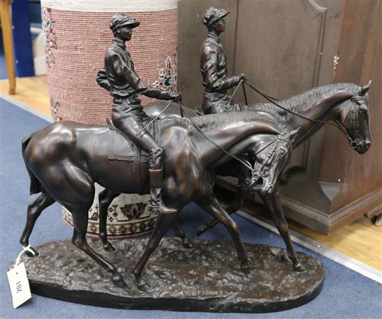 After Emmanuel Fremiet (1824-1910). A bronze, Chevaux de Courses et Jockeys, 57cm